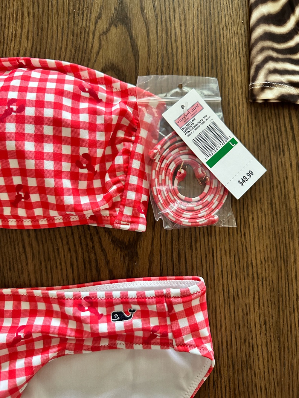 Vineyard Vines Red Gingham Bandeau Bikini with Cherry Motif - Picture 2 of 3